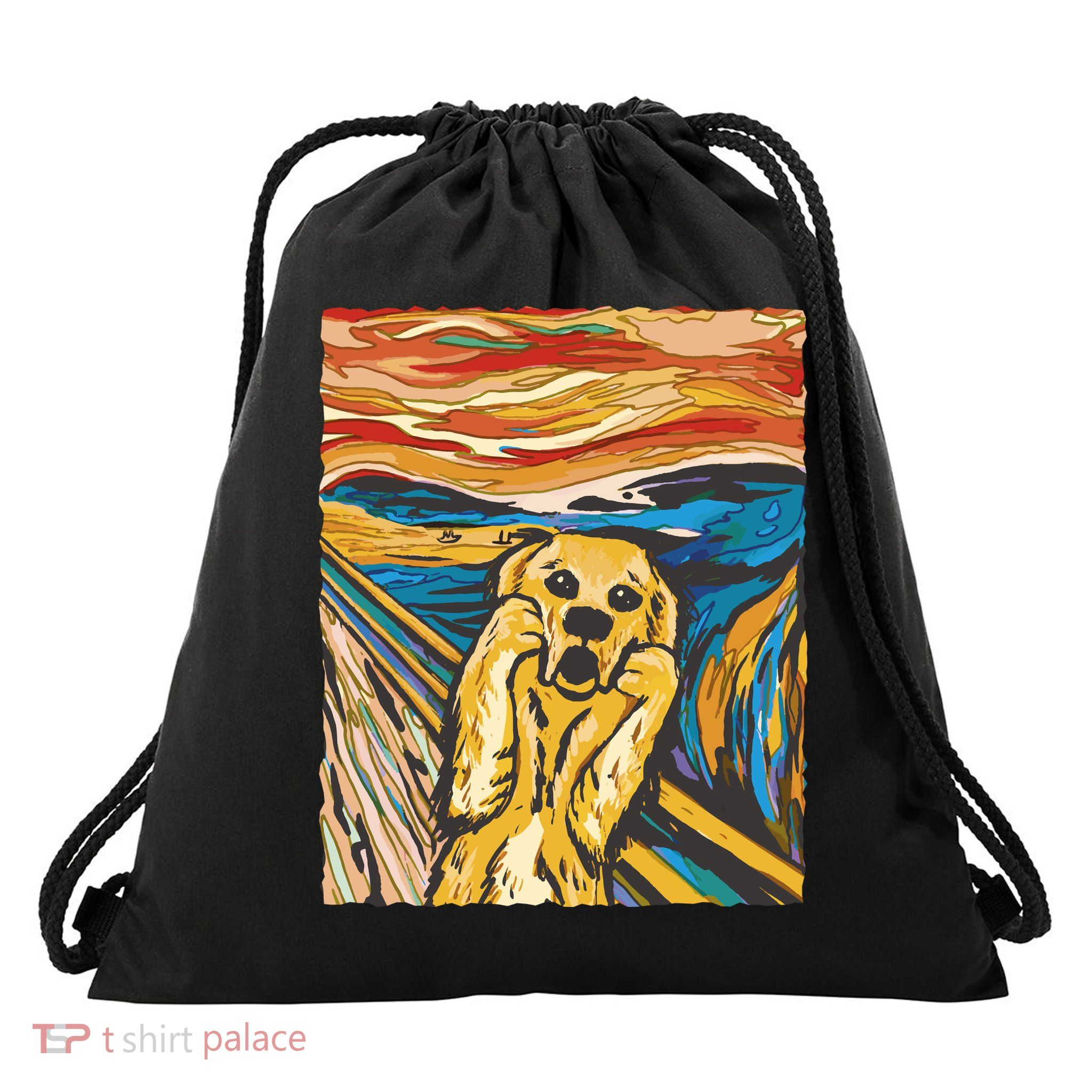 Scream Dog Painting Drawstring Bag