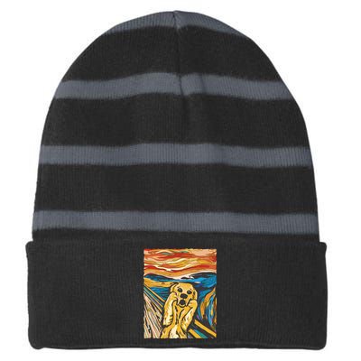 Scream Dog Painting Striped Beanie with Solid Band