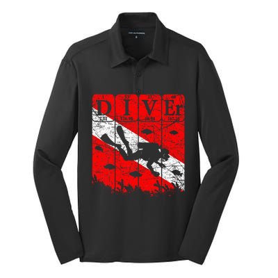 Scuba Diver Periodic Table Elements Scuba Diving Flag Retro Silk Touch Performance Long Sleeve Polo