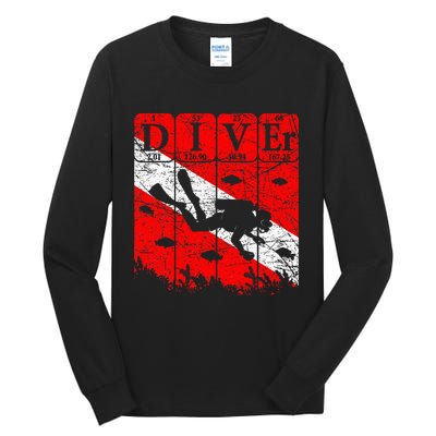 Scuba Diver Periodic Table Elements Scuba Diving Flag Retro Tall Long Sleeve T-Shirt