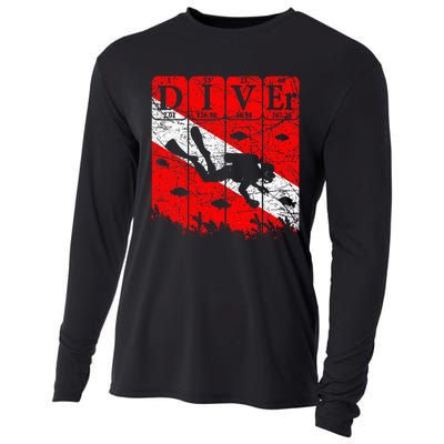 Scuba Diver Periodic Table Elements Scuba Diving Flag Retro Cooling Performance Long Sleeve Crew