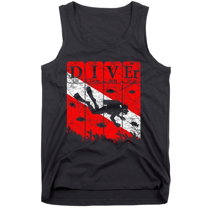 Scuba Diver Periodic Table Elements Scuba Diving Flag Retro Tank Top