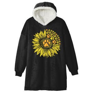 Sunflower Dog Paw Print Puppy Pet Cool Animal Lover Gift Hooded Wearable Blanket