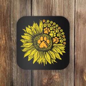 Sunflower Dog Paw Print Puppy Pet Cool Animal Lover Gift Coaster