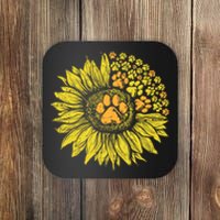 Sunflower Dog Paw Print Puppy Pet Cool Animal Lover Gift Coaster