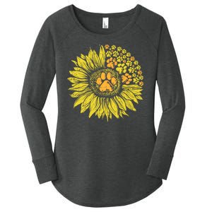 Sunflower Dog Paw Print Puppy Pet Cool Animal Lover Gift Women's Perfect Tri Tunic Long Sleeve Shirt