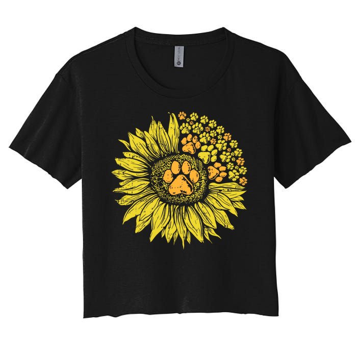 Sunflower Dog Paw Print Puppy Pet Cool Animal Lover Gift Women's Crop Top Tee