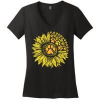 Sunflower Dog Paw Print Puppy Pet Cool Animal Lover Gift Women's V-Neck T-Shirt