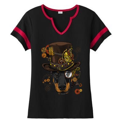 Steampunk Doberman Pinscher Medieval Victorian Ladies Halftime Notch Neck Tee