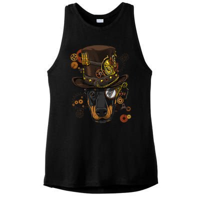 Steampunk Doberman Pinscher Medieval Victorian Ladies PosiCharge Tri-Blend Wicking Tank