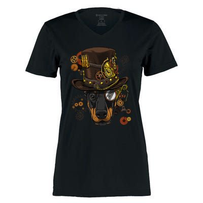 Steampunk Doberman Pinscher Medieval Victorian Women's Momentum V-Neck T-Shirt