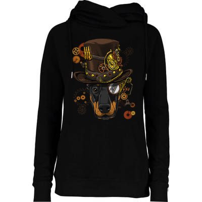 Steampunk Doberman Pinscher Medieval Victorian Womens Funnel Neck Pullover Hood