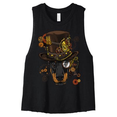 Steampunk Doberman Pinscher Medieval Victorian Women's Racerback Cropped Tank