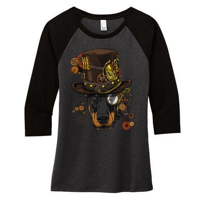 Steampunk Doberman Pinscher Medieval Victorian Women's Tri-Blend 3/4-Sleeve Raglan Shirt