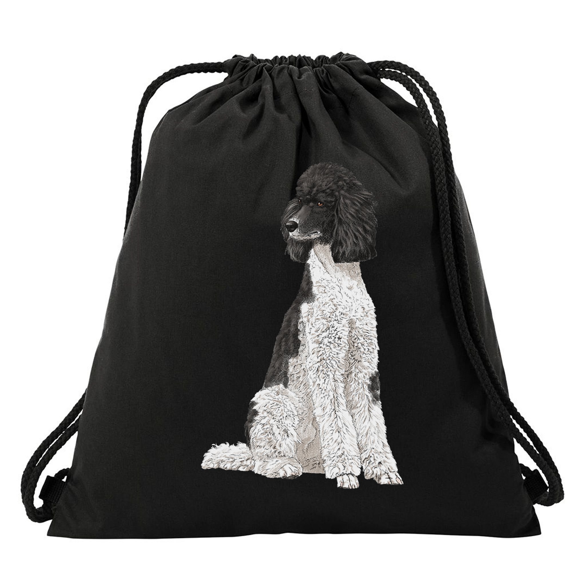 Sitting Dog Poodle Drawstring Bag