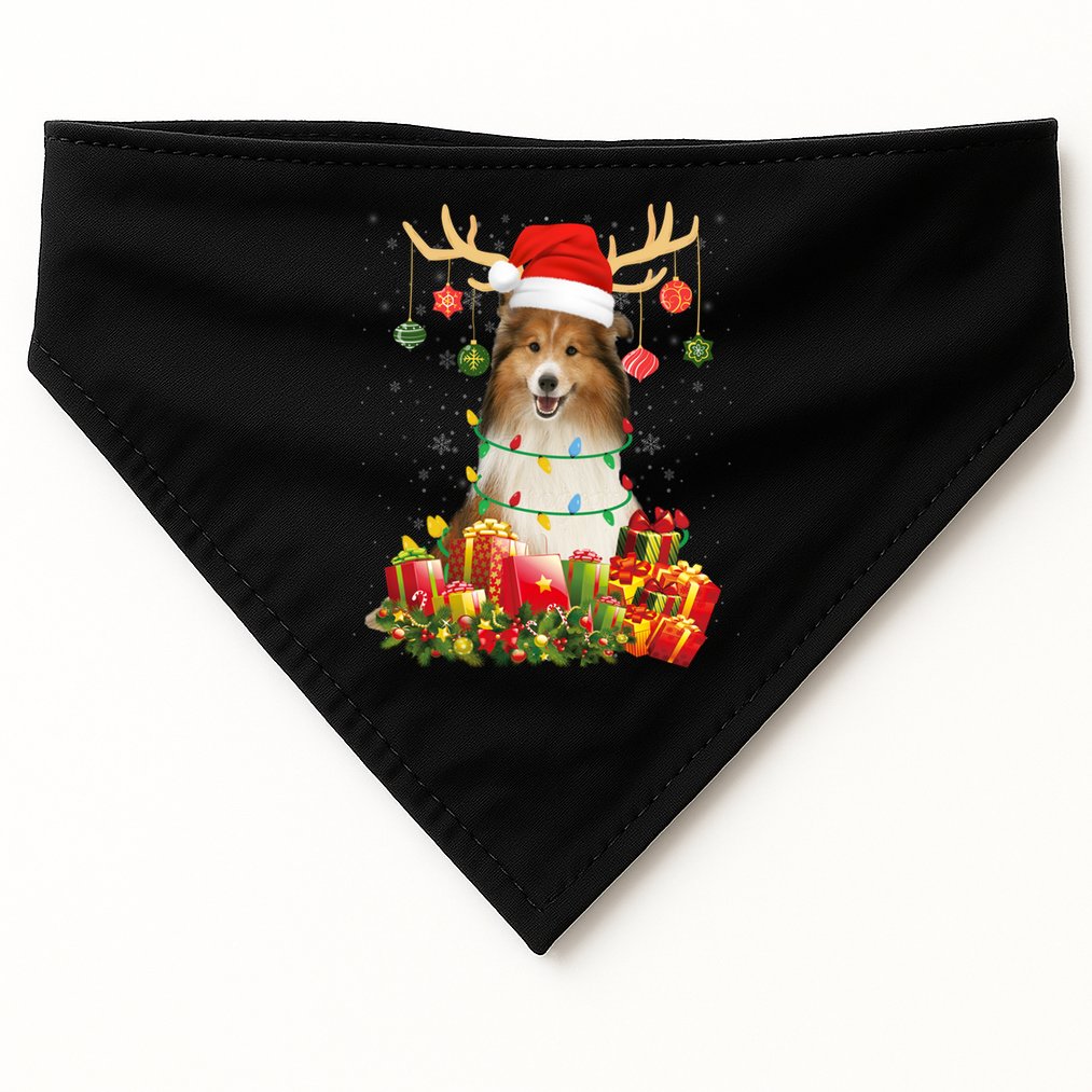 Sheltie Dog Reindeer Santa Hat Christmas Light Xmas Gift USA-Made Doggie Bandana