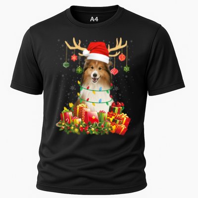 Sheltie Dog Reindeer Santa Hat Christmas Light Xmas Gift Cooling Performance Crew T-Shirt