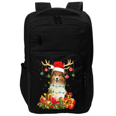 Sheltie Dog Reindeer Santa Hat Christmas Light Xmas Gift Impact Tech Backpack