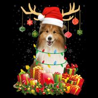 Sheltie Dog Reindeer Santa Hat Christmas Light Xmas Gift Drawstring Bag