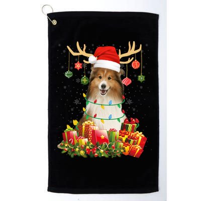 Sheltie Dog Reindeer Santa Hat Christmas Light Xmas Gift Golf Towel
