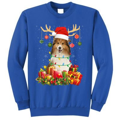 Sheltie Dog Reindeer Santa Hat Christmas Light Xmas Gift Sweatshirt