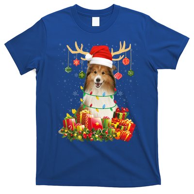 Sheltie Dog Reindeer Santa Hat Christmas Light Xmas Gift T-Shirt