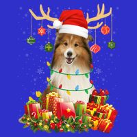 Sheltie Dog Reindeer Santa Hat Christmas Light Xmas Gift Tall T-Shirt