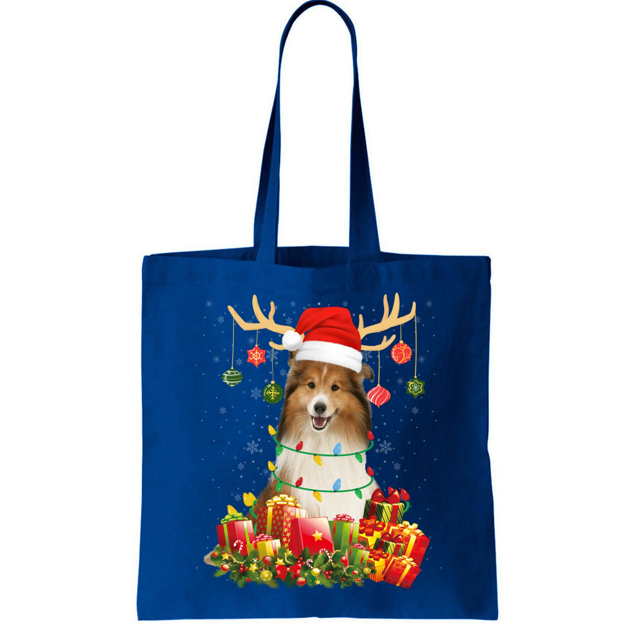 Sheltie Dog Reindeer Santa Hat Christmas Light Xmas Gift Bag