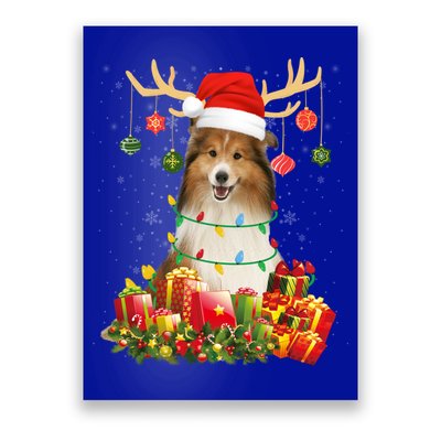 Sheltie Dog Reindeer Santa Hat Christmas Light Xmas Gift Poster