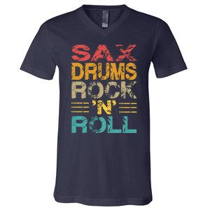 Sax Drums Rock N Roll V-Neck T-Shirt