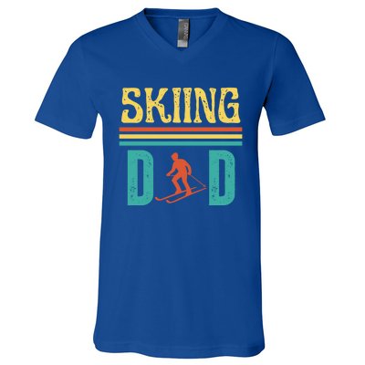 Skiing Dad Retro Vintage Ski Fathers Day Funny Skiing Meaningful Gift V-Neck T-Shirt