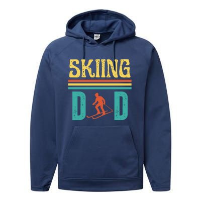 Skiing Dad Retro Vintage Ski Fathers Day Funny Skiing Meaningful Gift Performance Fleece Hoodie