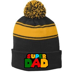 Super Dad Retro Gift Stripe Pom Pom Beanie