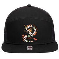 Sushi Dragon Roll Japanese Food Kawaii Dragon Anime Sushi 7 Panel Mesh Trucker Snapback Hat