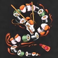Sushi Dragon Roll Japanese Food Kawaii Dragon Anime Sushi 7 Panel Mesh Trucker Snapback Hat