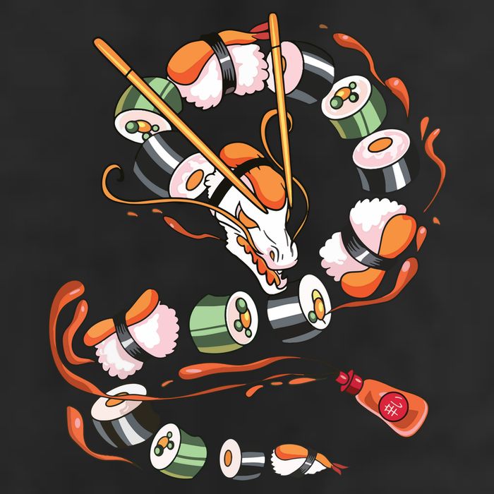 Sushi Dragon Roll Japanese Food Kawaii Dragon Anime Sushi 7 Panel Mesh Trucker Snapback Hat