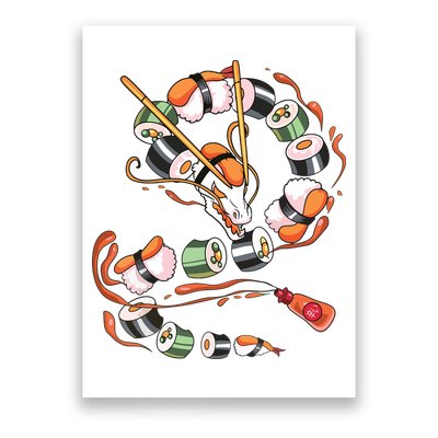 Sushi Dragon Roll Japanese Food Kawaii Dragon Anime Sushi Poster