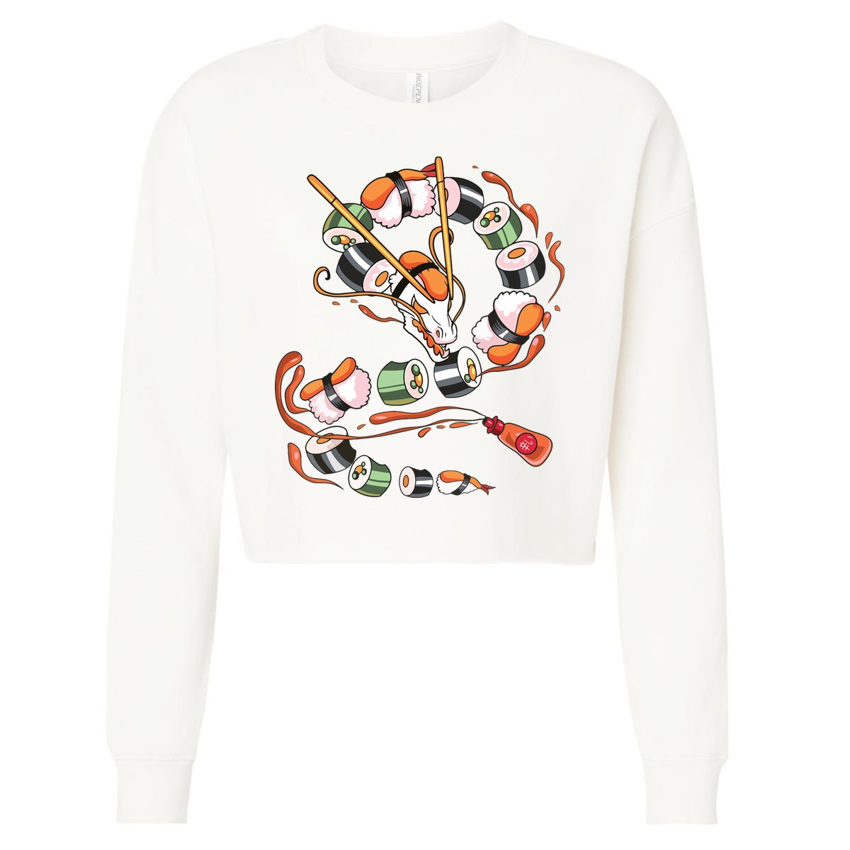 Sushi Dragon Roll Japanese Food Kawaii Dragon Anime Sushi Cropped Pullover Crew