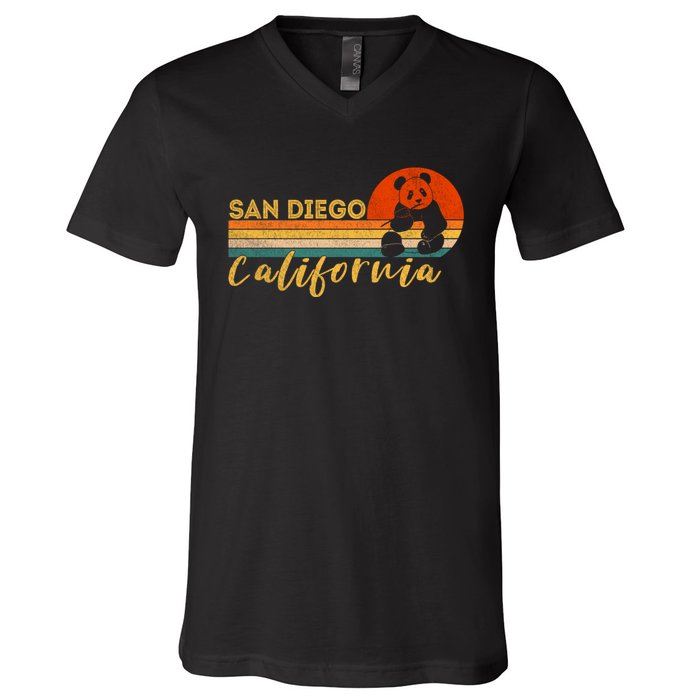 San Diego Retro Panda Zoo California Vintage V-Neck T-Shirt