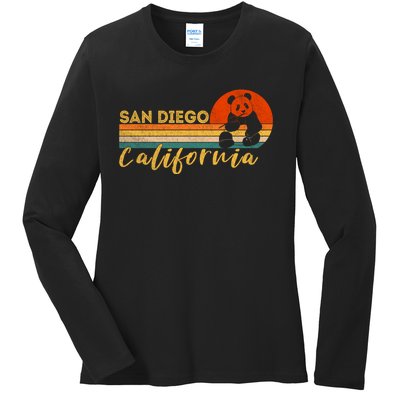 San Diego Retro Panda Zoo California Vintage Ladies Long Sleeve Shirt