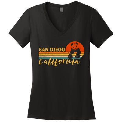 San Diego Retro Panda Zoo California Vintage Women's V-Neck T-Shirt