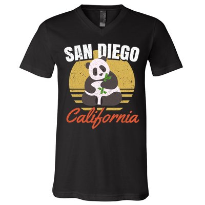 San Diego Retro Panda Zoo California Vintage V-Neck T-Shirt