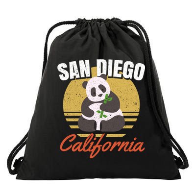 San Diego Retro Panda Zoo California Vintage Drawstring Bag