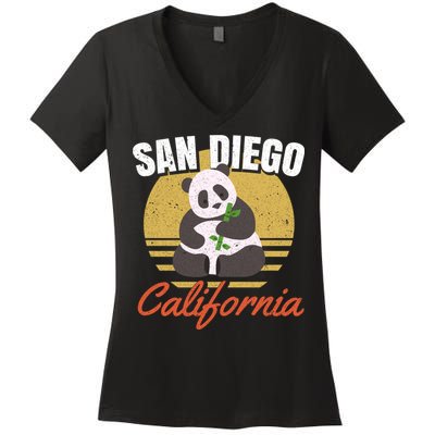 San Diego Retro Panda Zoo California Vintage Women's V-Neck T-Shirt