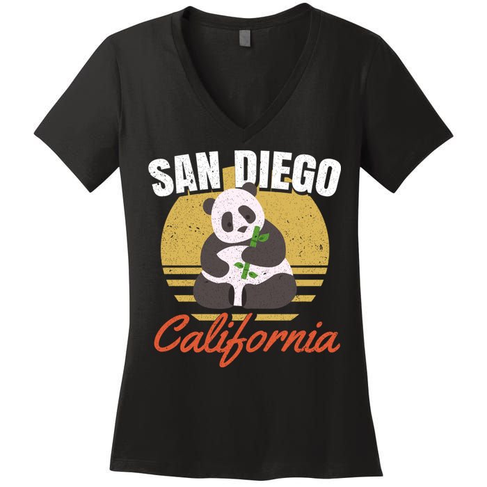 San Diego Retro Panda Zoo California Vintage Women's V-Neck T-Shirt