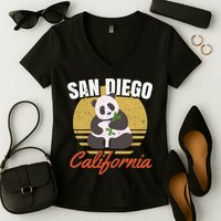 San Diego Retro Panda Zoo California Vintage Women's V-Neck T-Shirt