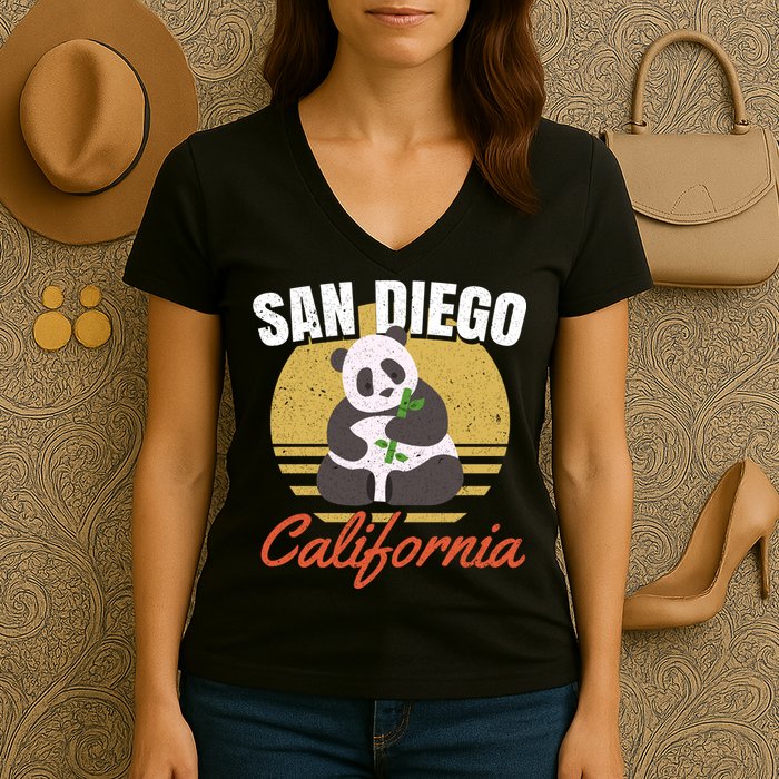 San Diego Retro Panda Zoo California Vintage Women's V-Neck T-Shirt