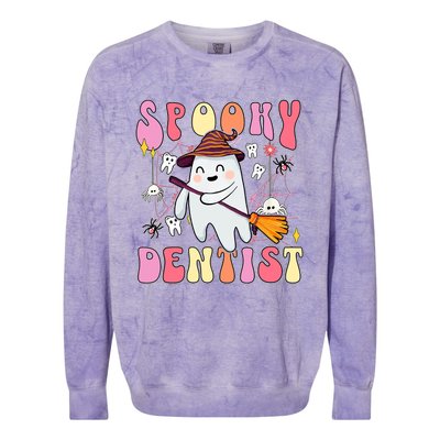 Spooky Dentist Retro Halloween Ghost Dental Humor Gift Colorblast Crewneck Sweatshirt