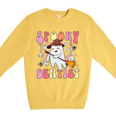 Spooky Dentist Retro Halloween Ghost Dental Humor Gift Premium Crewneck Sweatshirt