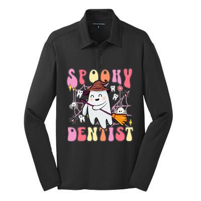 Spooky Dentist Retro Halloween Ghost Dental Humor Gift Silk Touch Performance Long Sleeve Polo